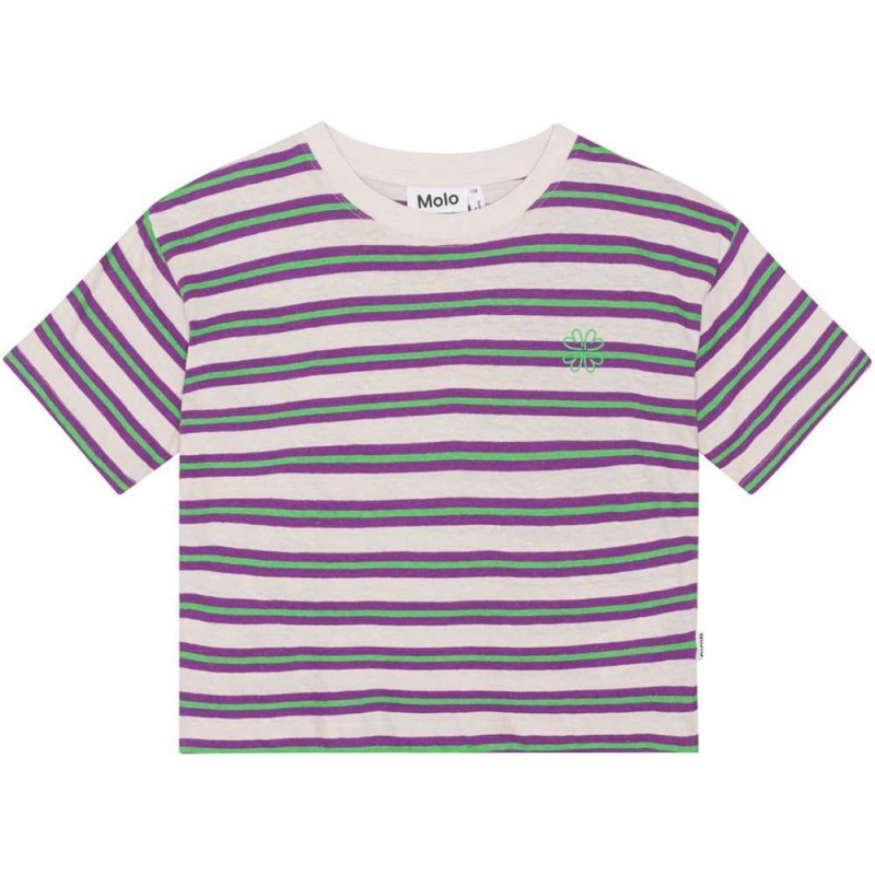 Molo Reinette T Shirts Tops Mädchen Purple Green Stripe | CH0000531